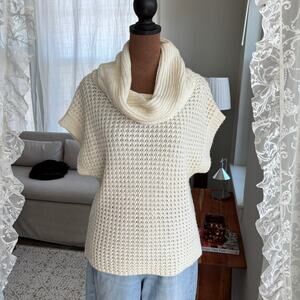 Nine West Vintage America Cream Waffle Knit Cowl Neck Sweater Petite Large